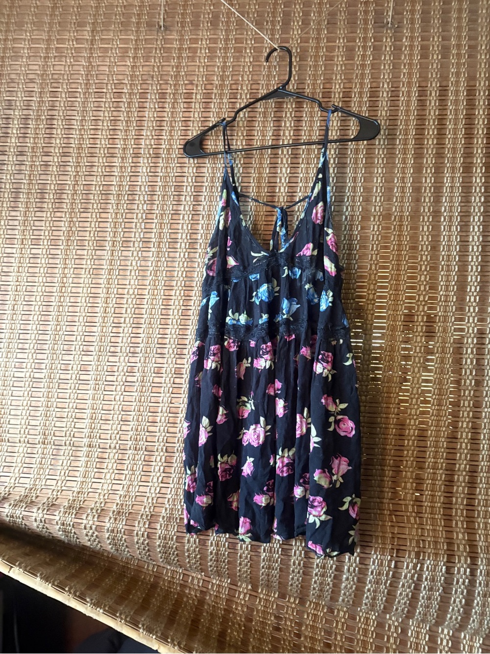 Dolls Kill Black Floral Mini Dress with Pink & Blue Roses